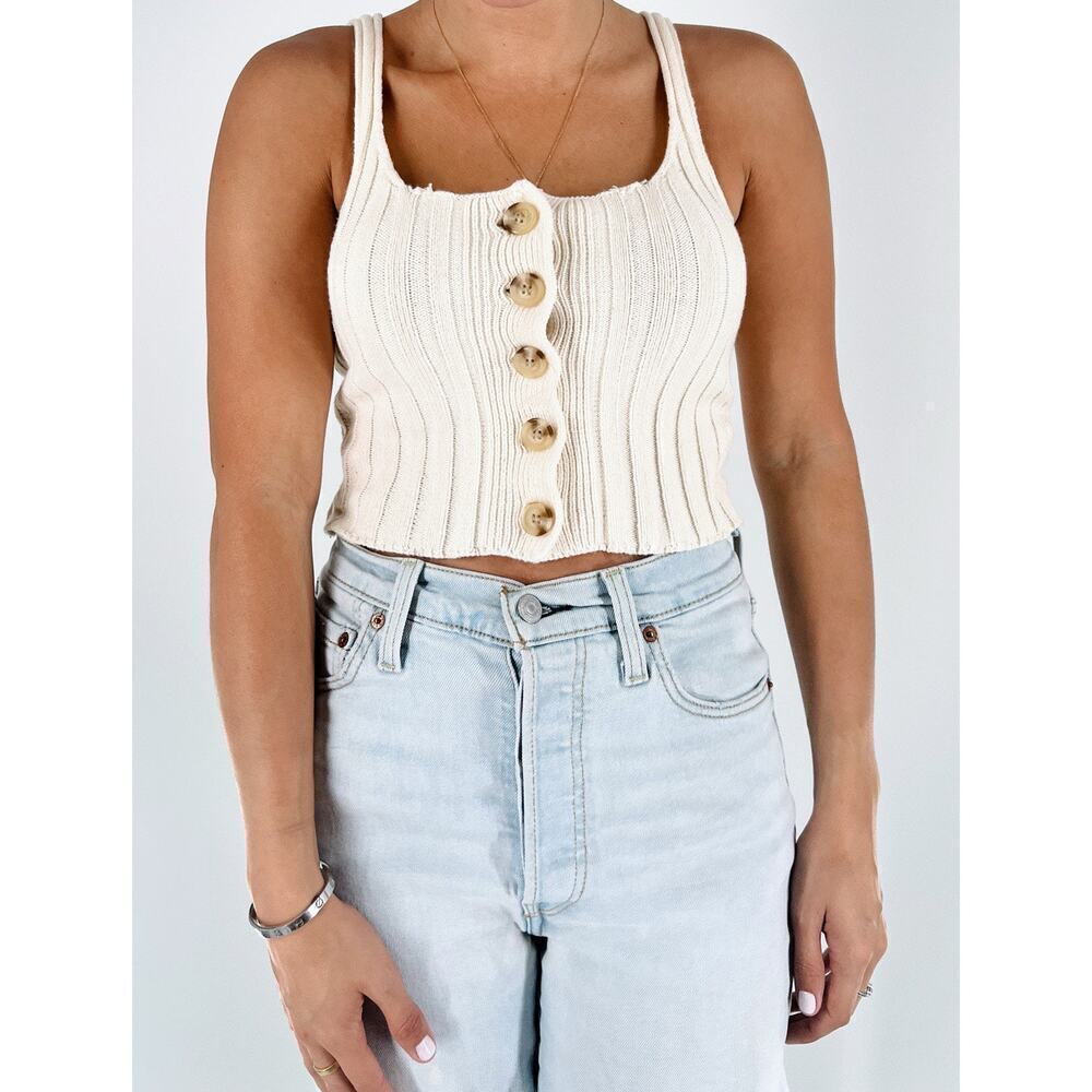 Charlotte Russe Cream Knit Button Down Sleeveless Size Small
